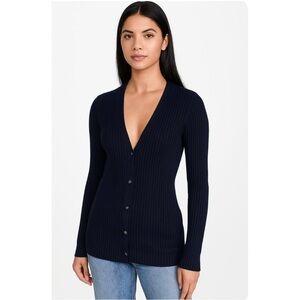 LAFAYETTE 148 | Black Ribbed V-Neck‎ Buttons n Front Cardigan Sweater Sz. Small